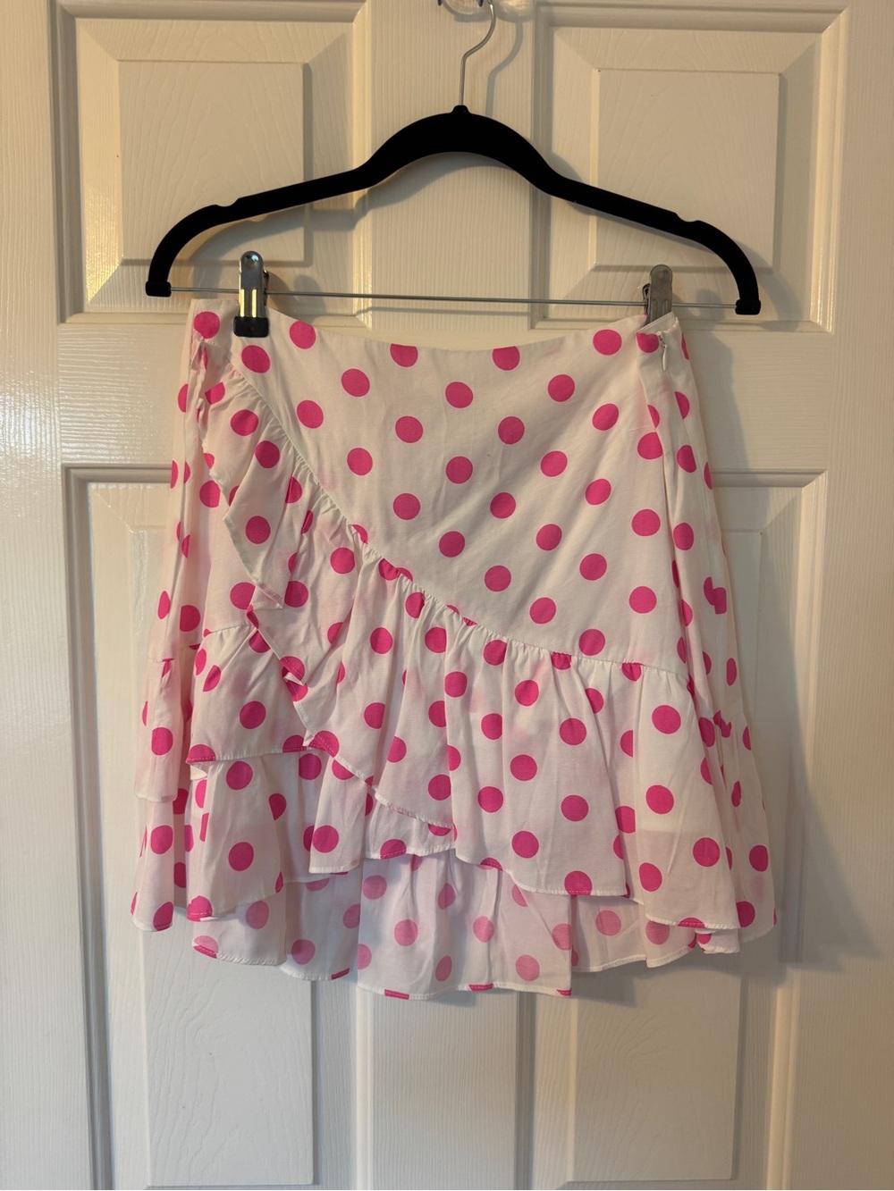 DO+BE Pink and White Polka Dot Ruffle Mini Skirt